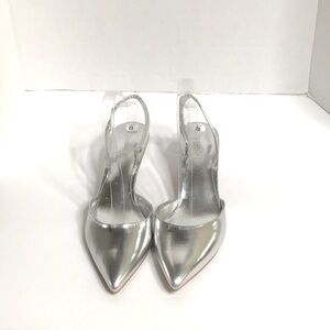 Open Edit Chic Silver Slingback Heels Size 8